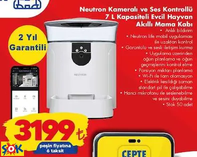 NEUTRON KAMERALI VE SES KONTROLLÜ 7 L KAPASİTELİ EVCİL HAYVAN (KEDİ/KÖPEK) AKILLI MAMA KABI
